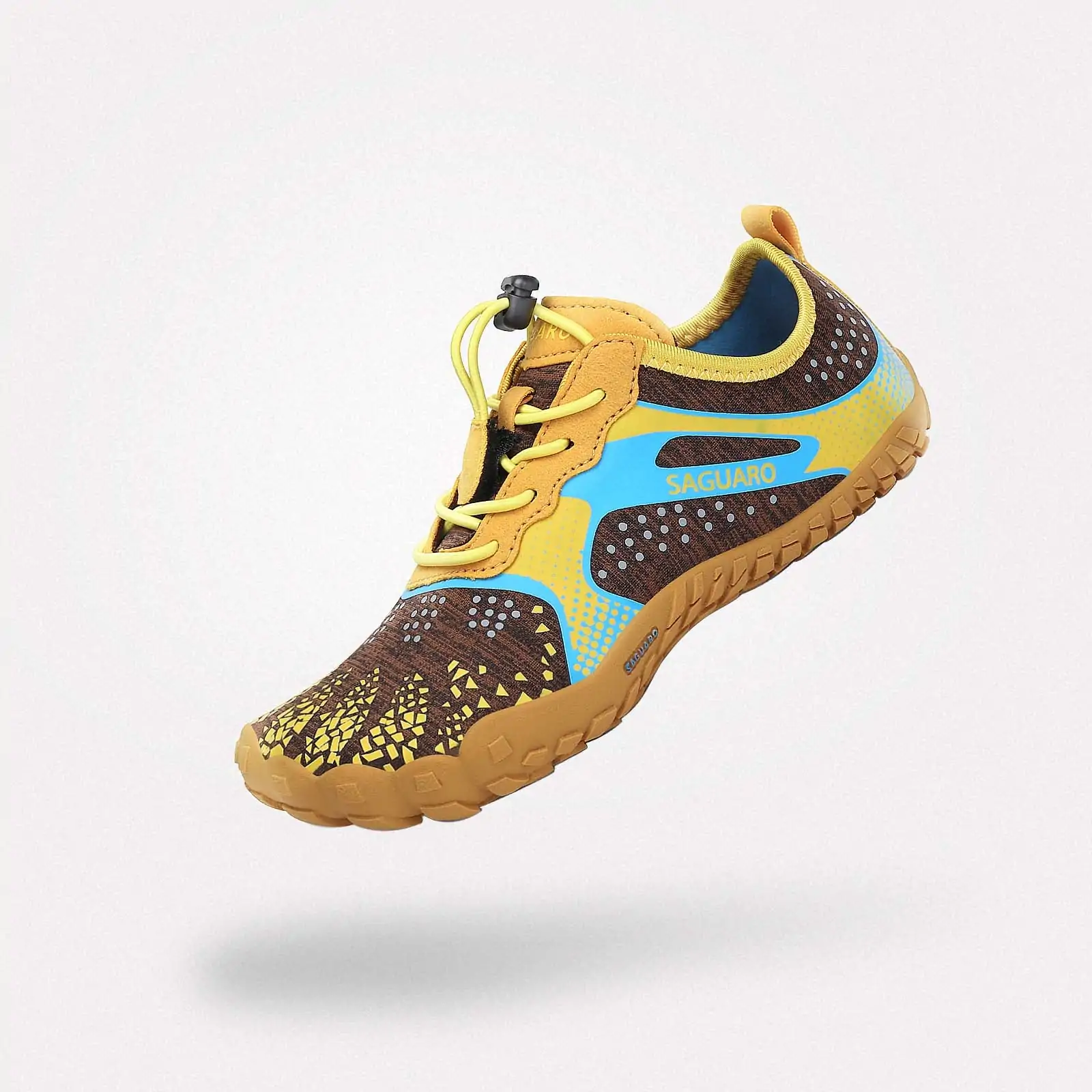 Deportivas respetuosas niño Saguaro en color mostaza y azul, diseño minimalista con suela flexible