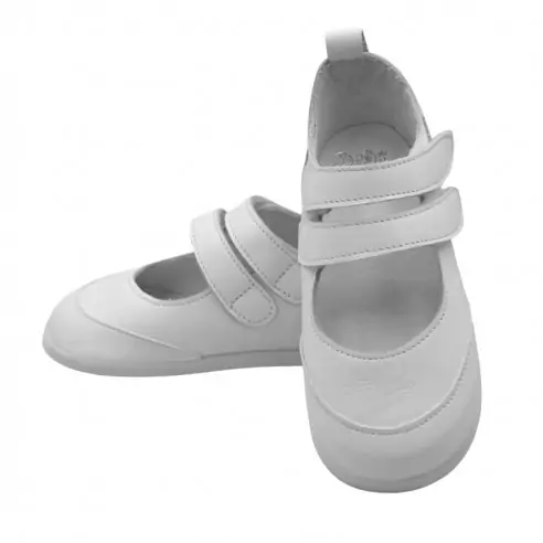Merceditas respetuosas niña en color blanco con cierre de velcro, diseño ergonómico y suela flexible.