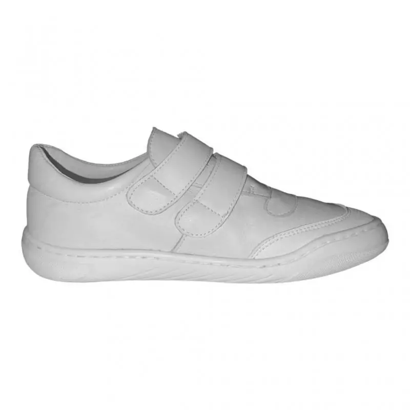 Vista lateral de zapatillas respetuosas niño Blandy Shoes New School en blanco