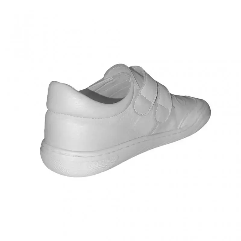 Vista trasera lateral de zapatillas respetuosas niño Blandy Shoes New School en blanco