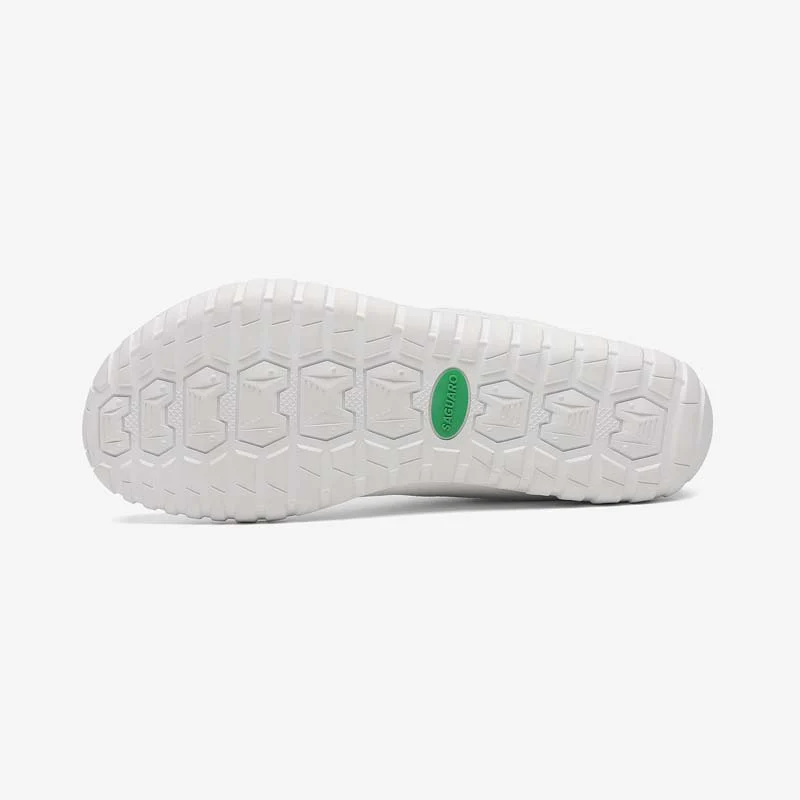Deportiva Saguaro Blanco Forestep Ⅰ, deportiva barefoot adulto, detalle de la suela antideslizante con logotipo verde.