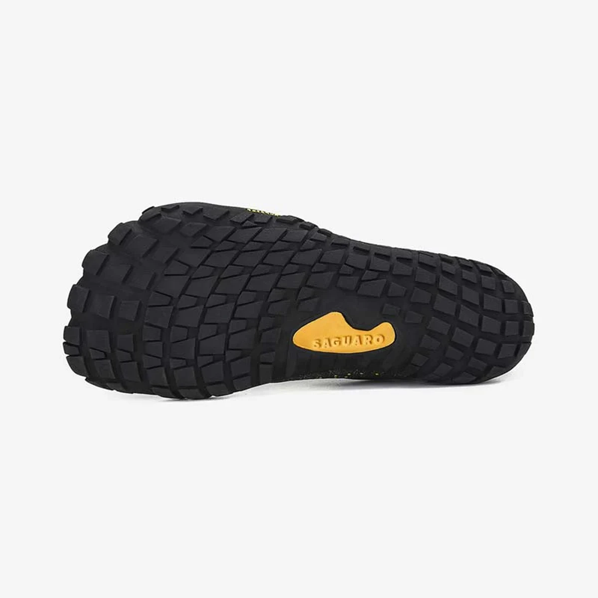 Suela de la zapatilla barefoot Saguaro Fast I, diseño antideslizante con textura rugosa ideal para terrenos irregulares y actividades outdoor.