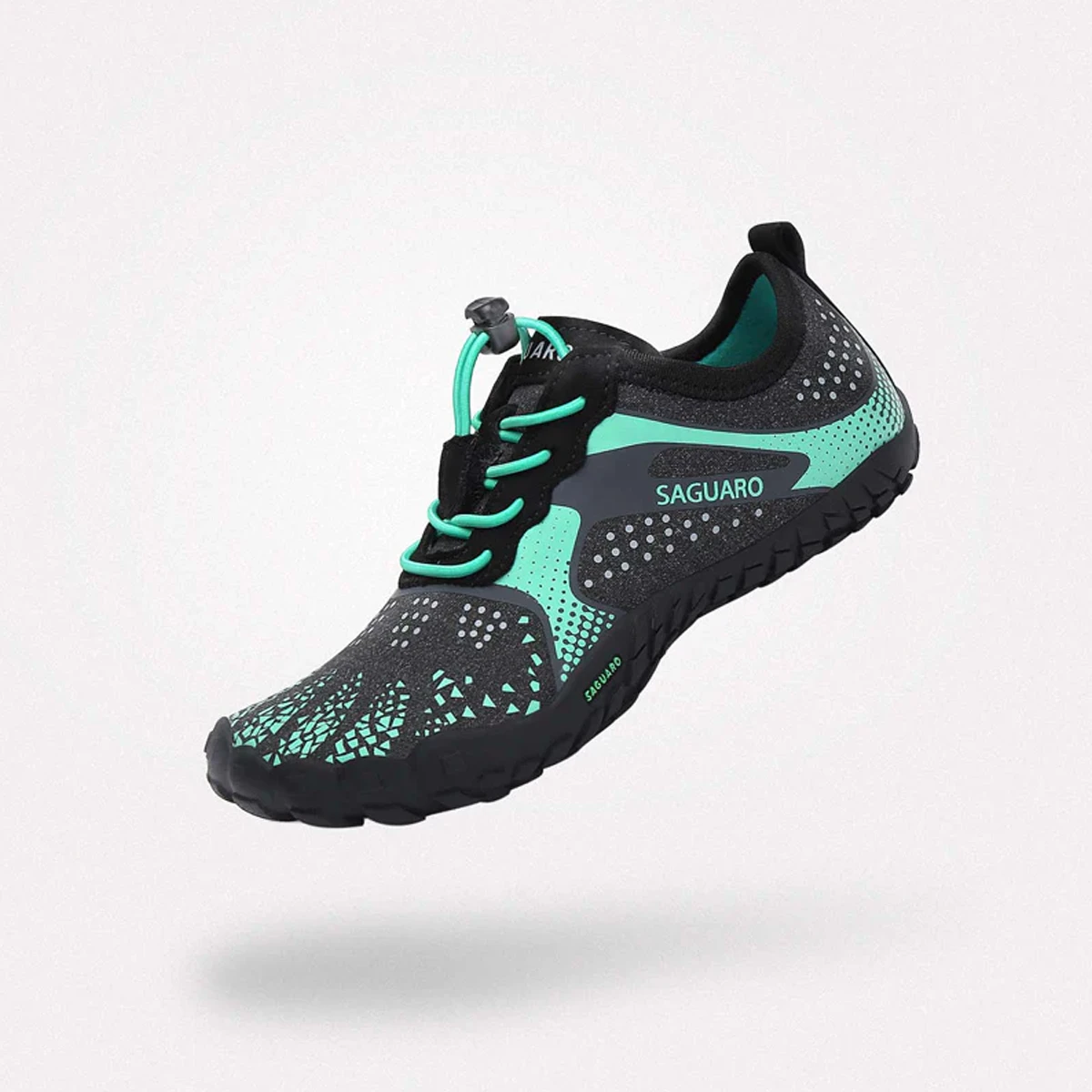 Zapatillas barefoot niño Saguaro FAST I en negro y verde vista lateral