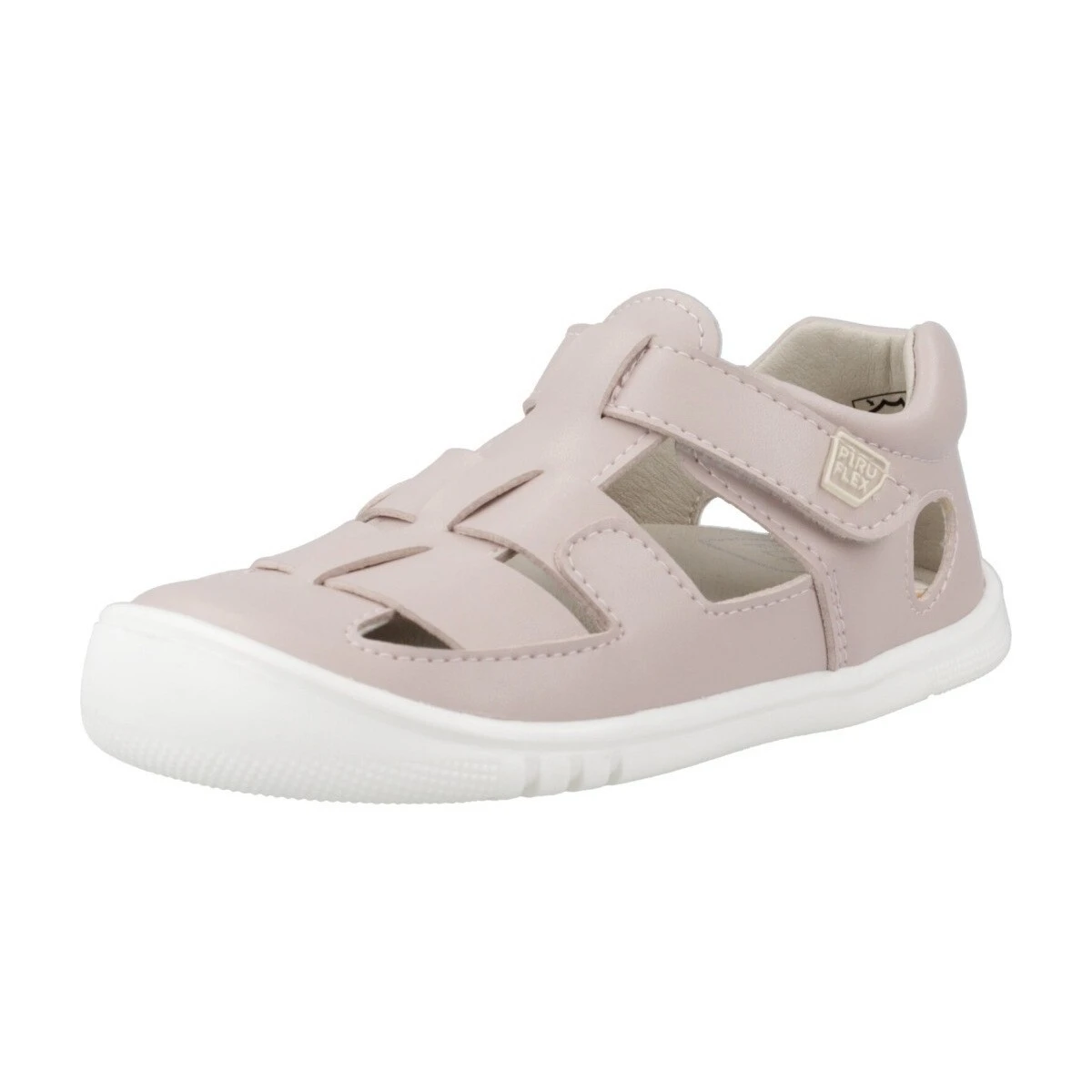 Sandalia respetuosa infantil Piruflex 4 en color rosa, con doble cierre de velcro, suela plana y flexible, puntera descubierta y diseño barefoot para libertad de movimiento.