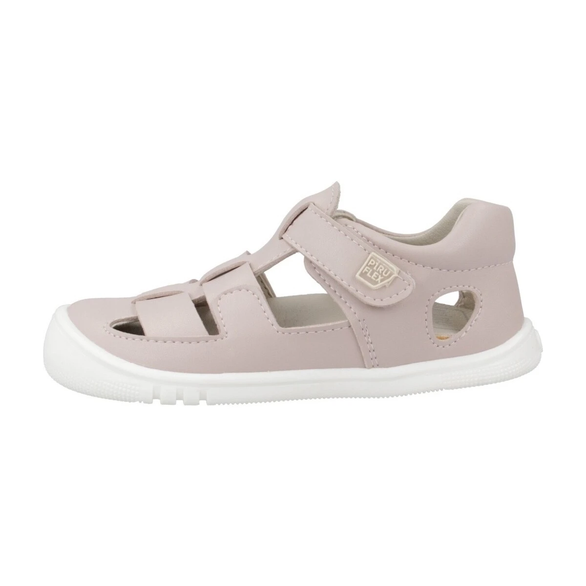 Vista superior de la sandalia respetuosa Piruflex 4 en color rosa, con tiras ajustables de velcro y diseño anatómico para el desarrollo natural del pie infantil.